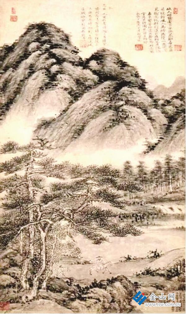 明代謝縉《云陽早行圖》中的丹陽山景