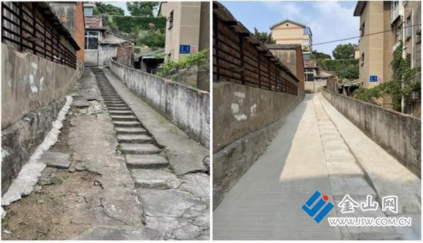 中山西路126号坡道改造前(左)后(右)对比。 受访者供图