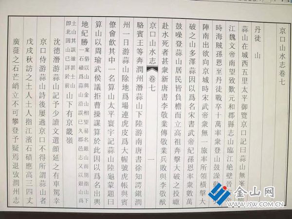 《京口山水志》卷七 圖：王禮剛 提供