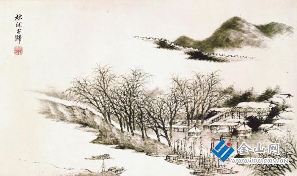 清周鎬《京江二十四景》之林開古驛（圖中驛站為京口驛）