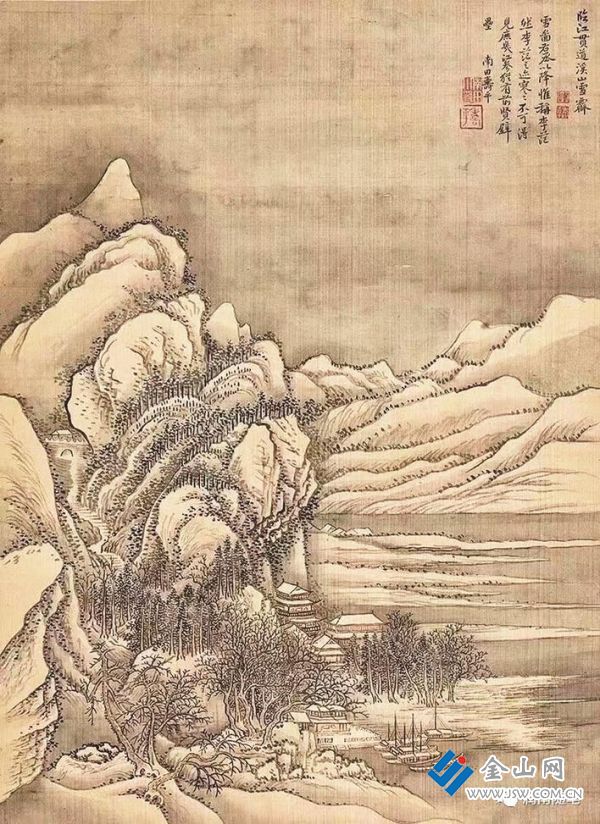 惲壽平《臨江貫道溪山雪霽》畫作