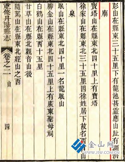 《光緒丹陽縣志》卷二彭山記載