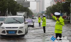 风雨中的“人形绿波带”
